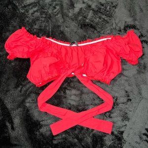 Red Crop Top Lace Around Waist ❤️